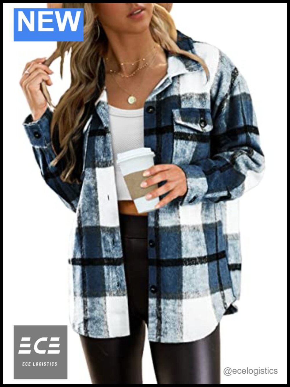 Plaid Flannel Shacket Button Down Collared Loose Fit Long Sleeve